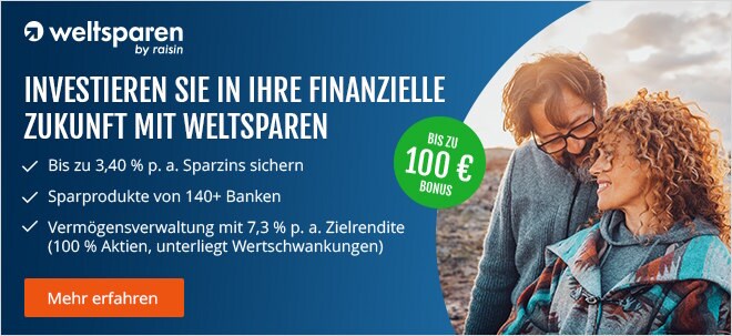 Mehr Zinsen für Ihr Geld: Tages- und Festgeld bis zu 3,40 % p. a.  + bis zu 100 € Willkommensbonus mit WeltSparen